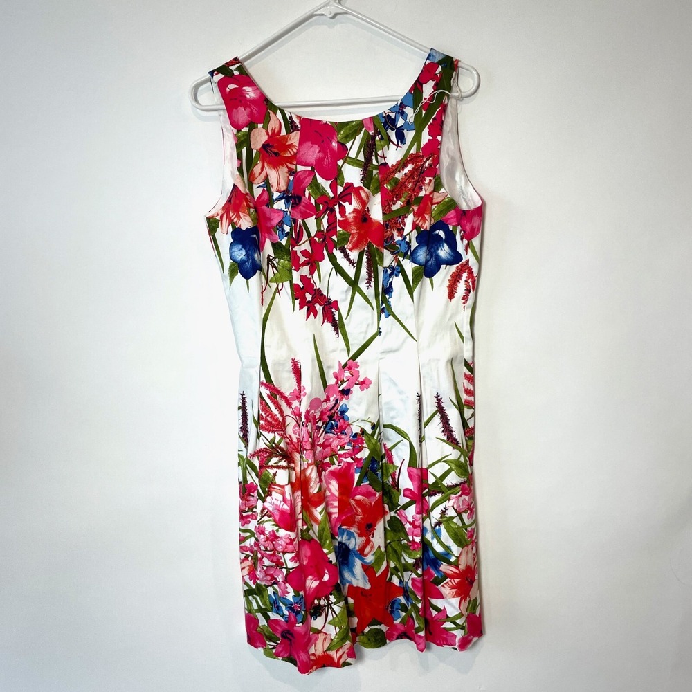 London Times Floral Pleated Mini Dress Womens Size 10 Pink White Sleeveless